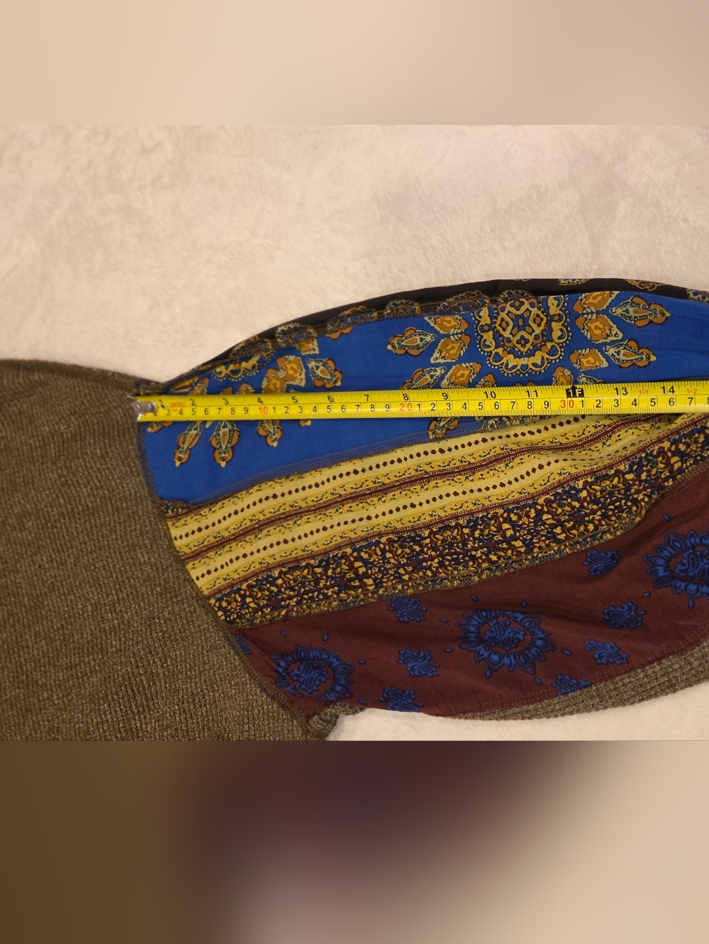 FREE PEOPLE Relaxed Thermal Top with Blue&Brown Patterned Sleeve Acents Size XS - Picture 13 of 16